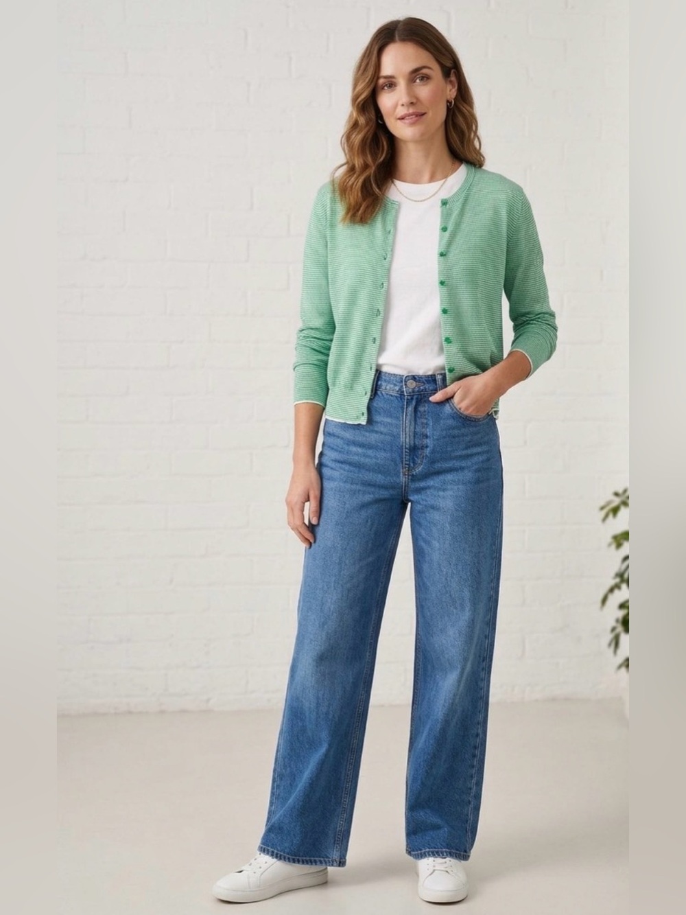 Vintage Green Striped Lightweight Button-Front Women’s Sweater